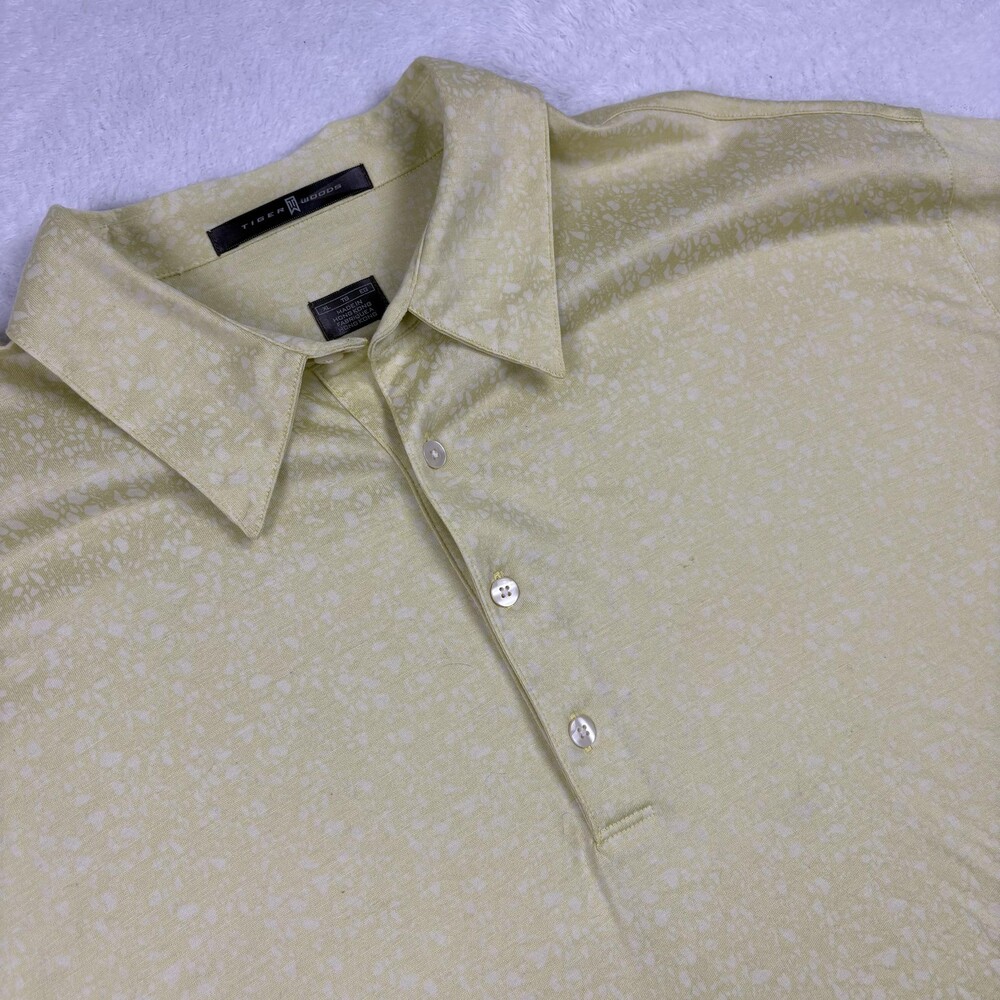 Tiger Woods Polo Shirt Mens XL Yellow Short Sleeve 100% Cotton Spotted Golf